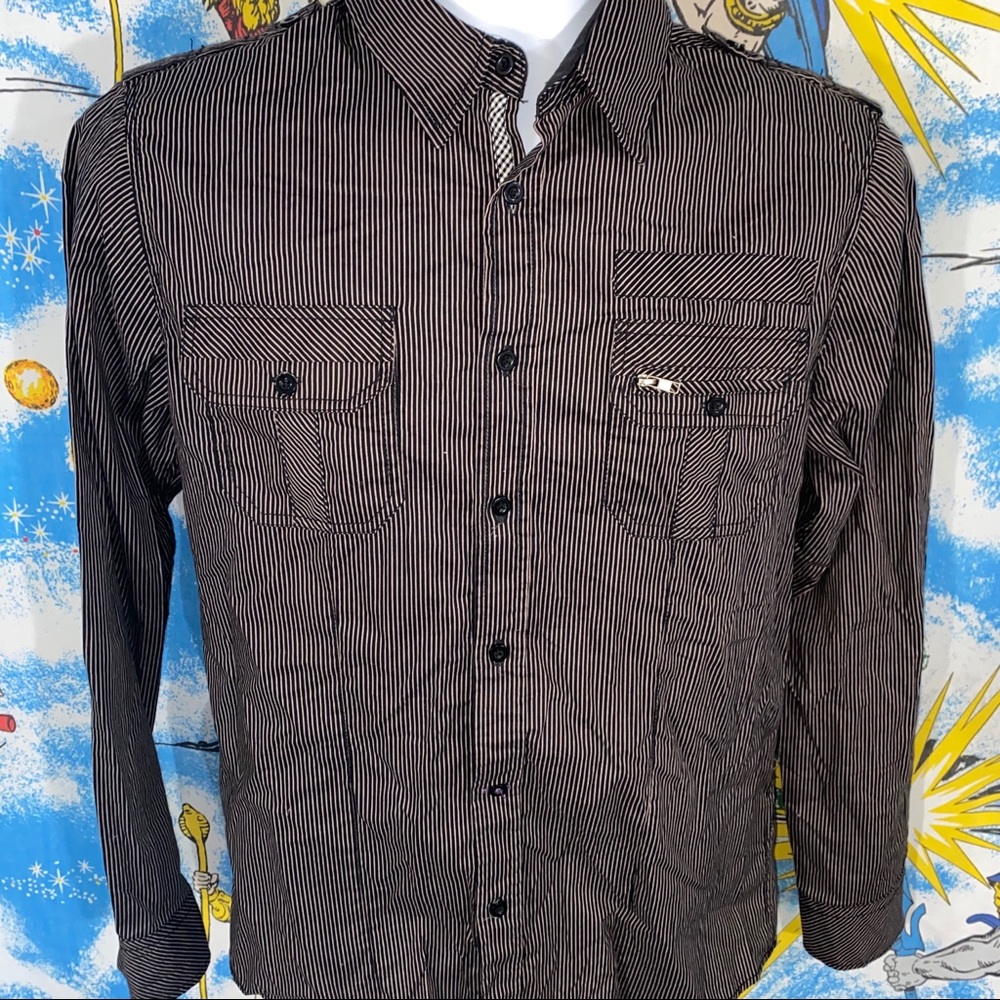 Black Men’s Striped Button Shirt small Buckle - Picture 2 of 10